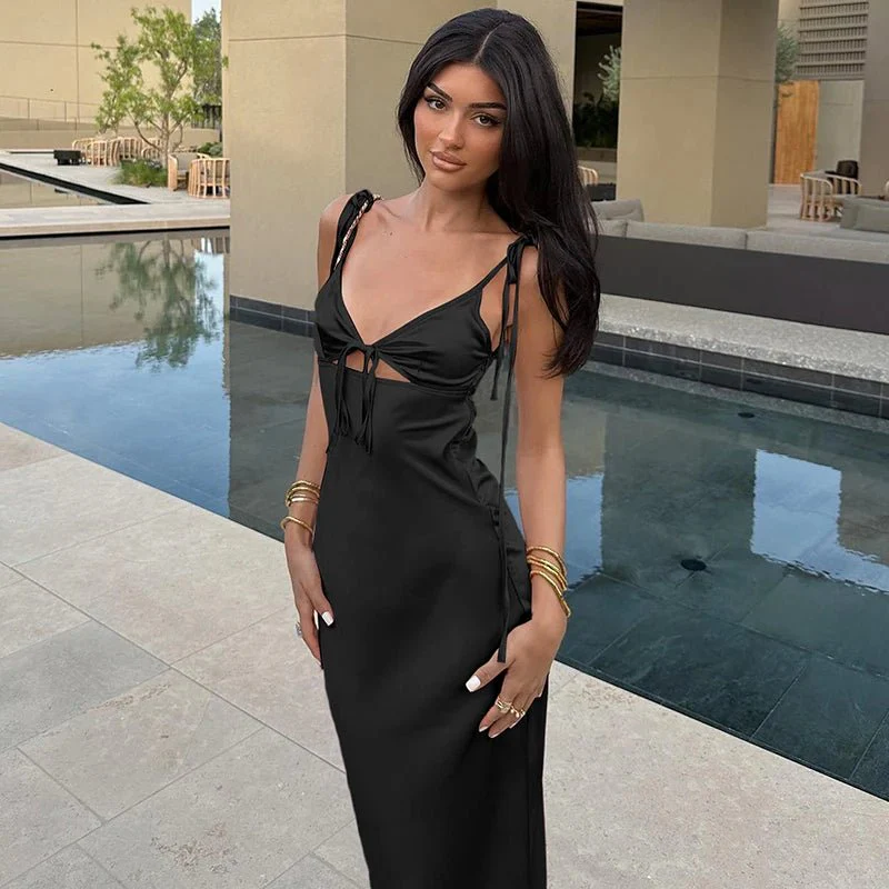 Aaliyah V-Neck Lace-Up Spaghetti Strap Maxi Dress - Image 5
