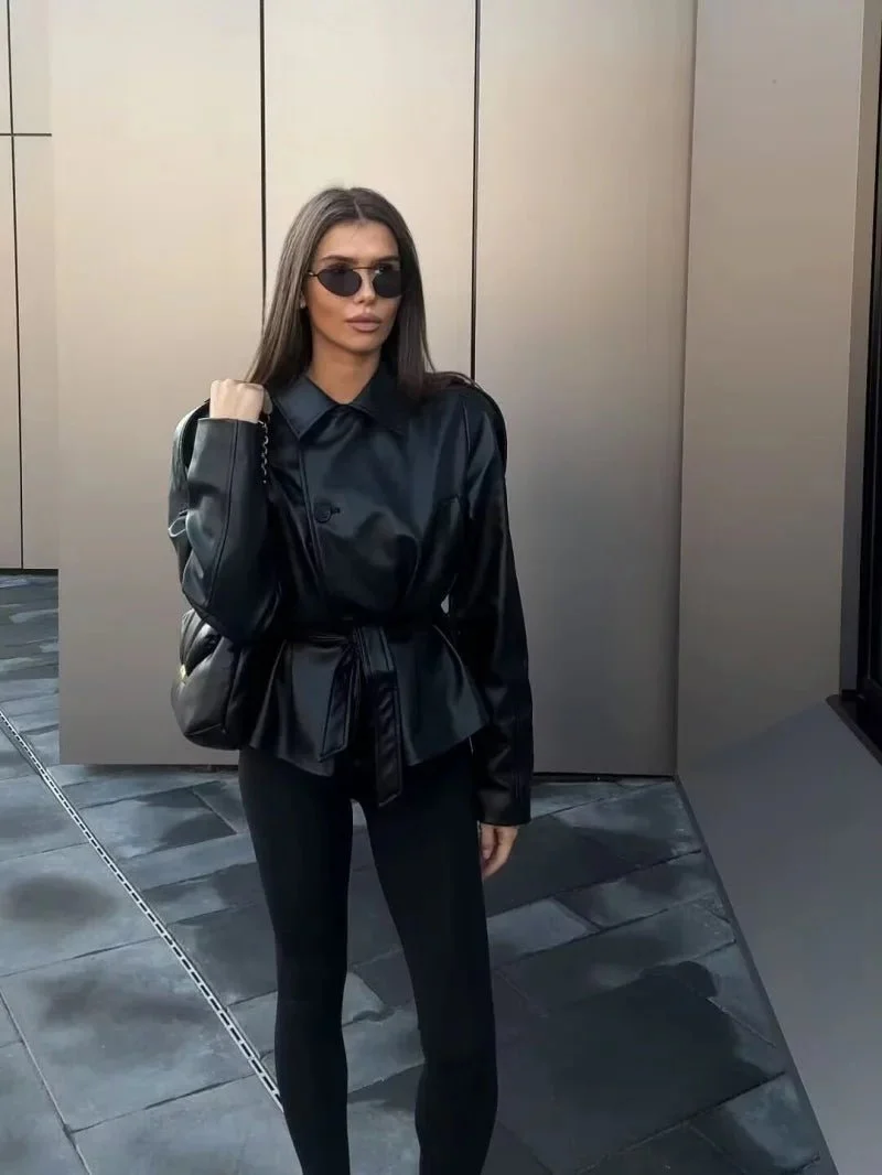 Alma Faux Leather Short Trench Coat