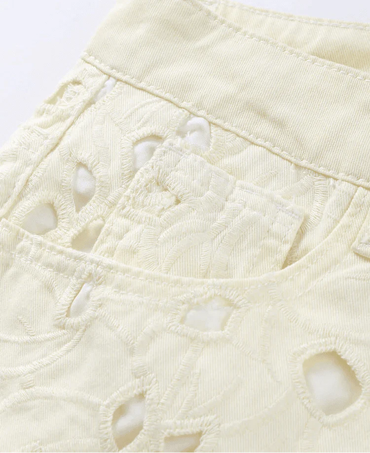 Anais Hollow-Out Denim High Waist Straight Jeans - Image 5