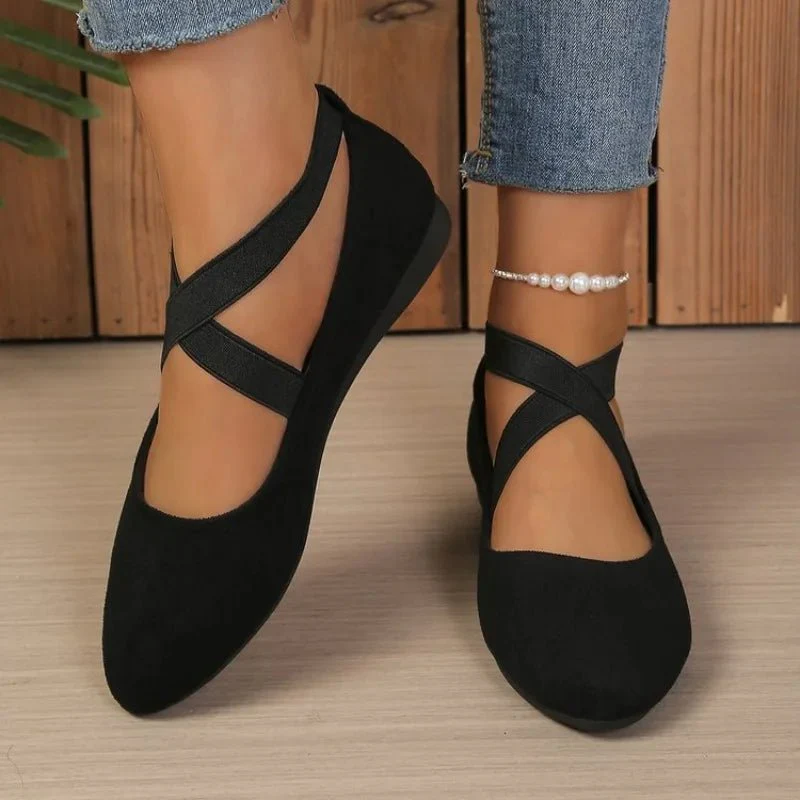 Anais Pointed Toe Cross-Strap Ballet Flats