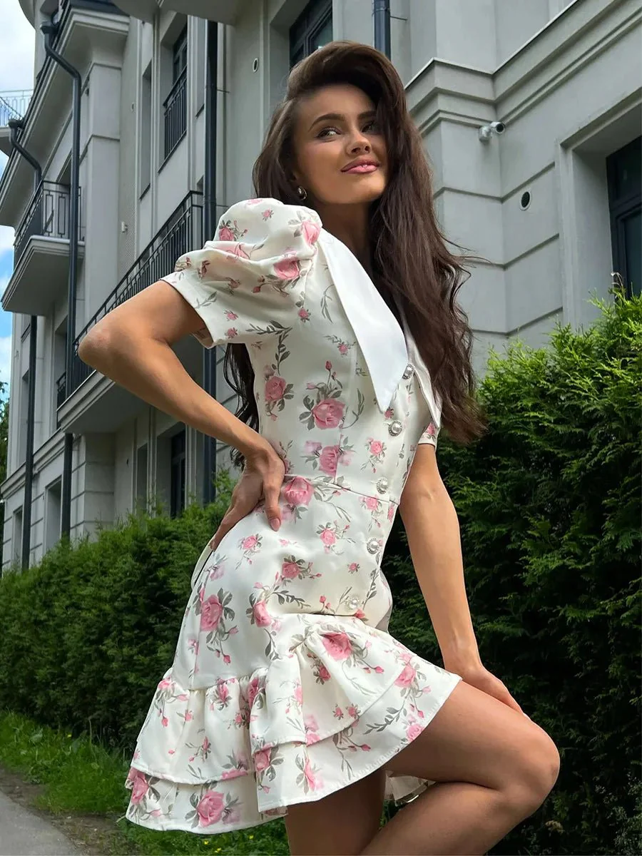 Andromeda Floral Puff Sleeve Mini Dress - Image 3