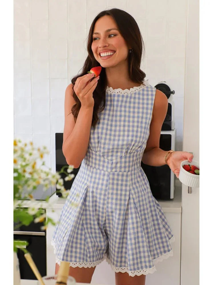 Angelina Plaid Sleeveless Wide Leg Romper - Image 5