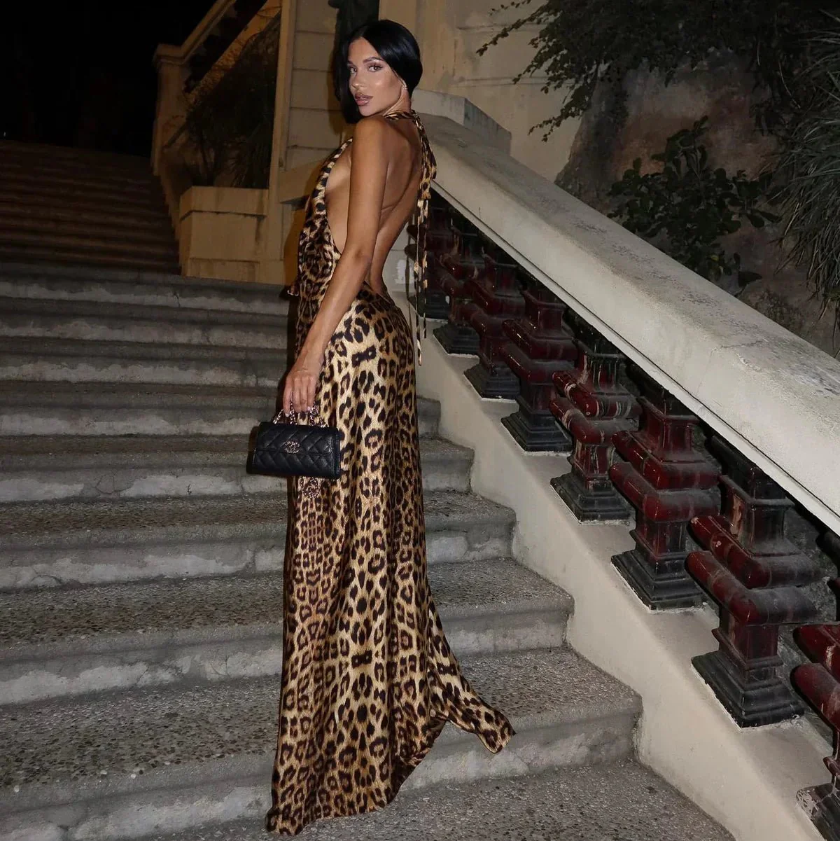 Ivy Leopard Print Halter Backless Maxi Dress - Image 2
