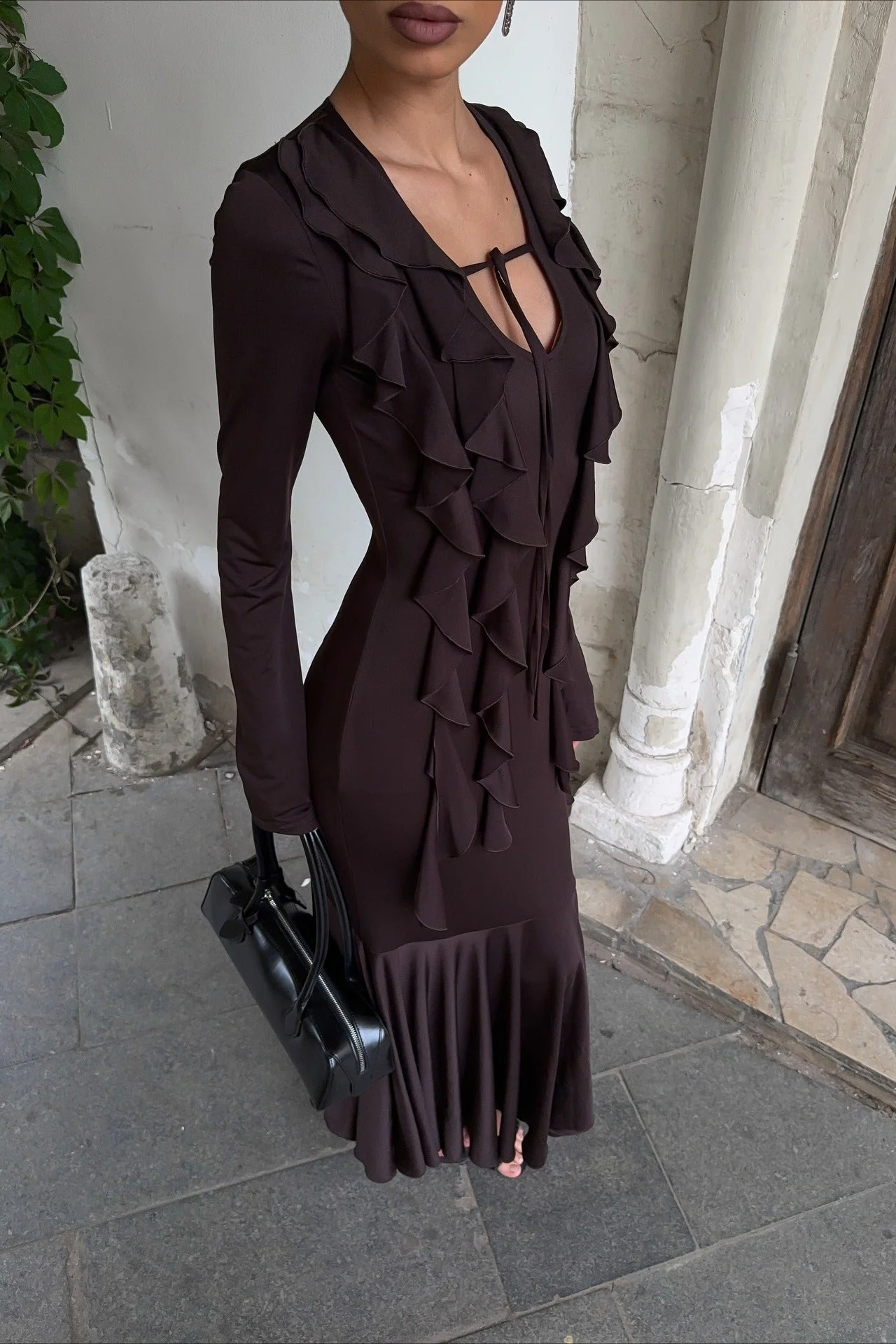 Arielle Ruffled Long-Sleeve Maxi Dress
