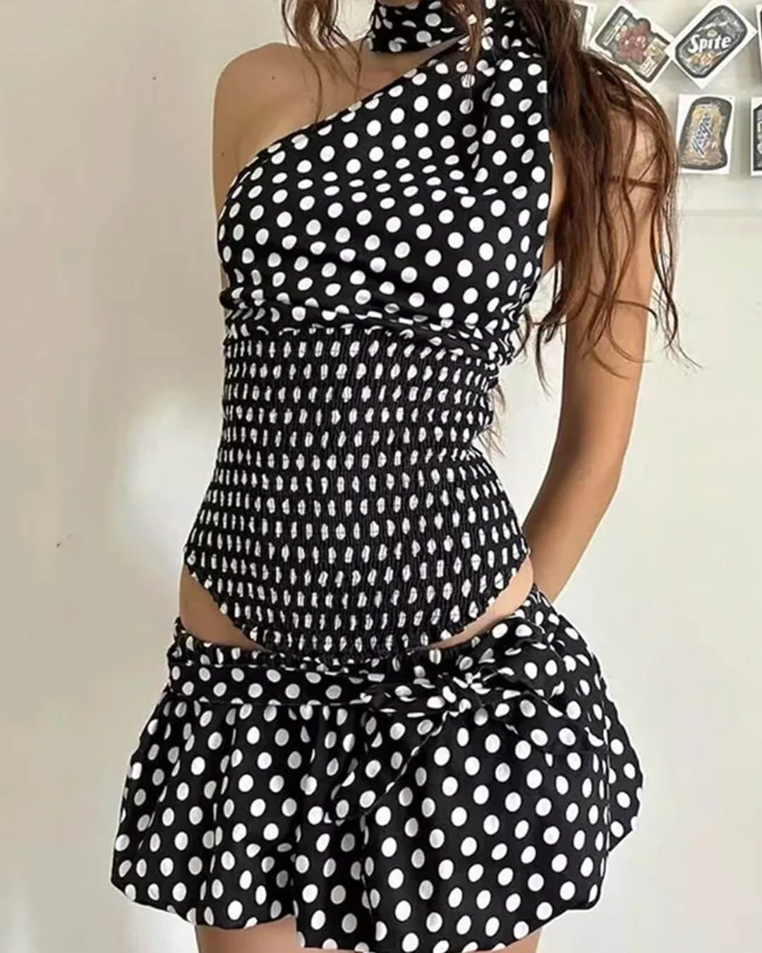 Astrid Polka Dot Elastic Waist Mini Skirt - Image 3
