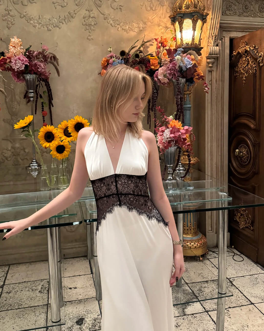 Astrid Satin Lace Waist Backless Dress - Image 16