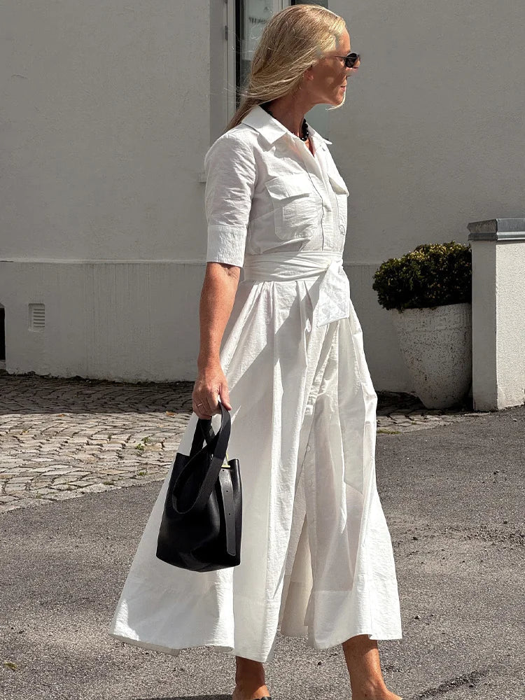 Beatrice Belted Shirt Midi Dress