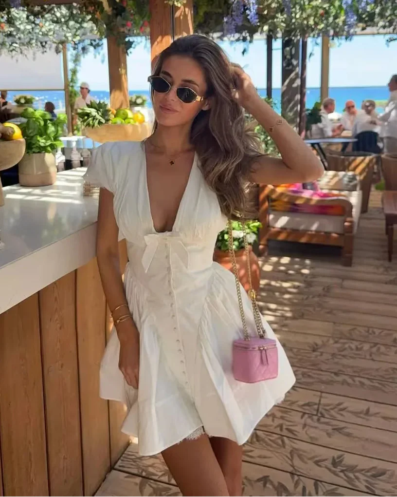 Beatrice Bow V-Neck Mini Dress - Image 2