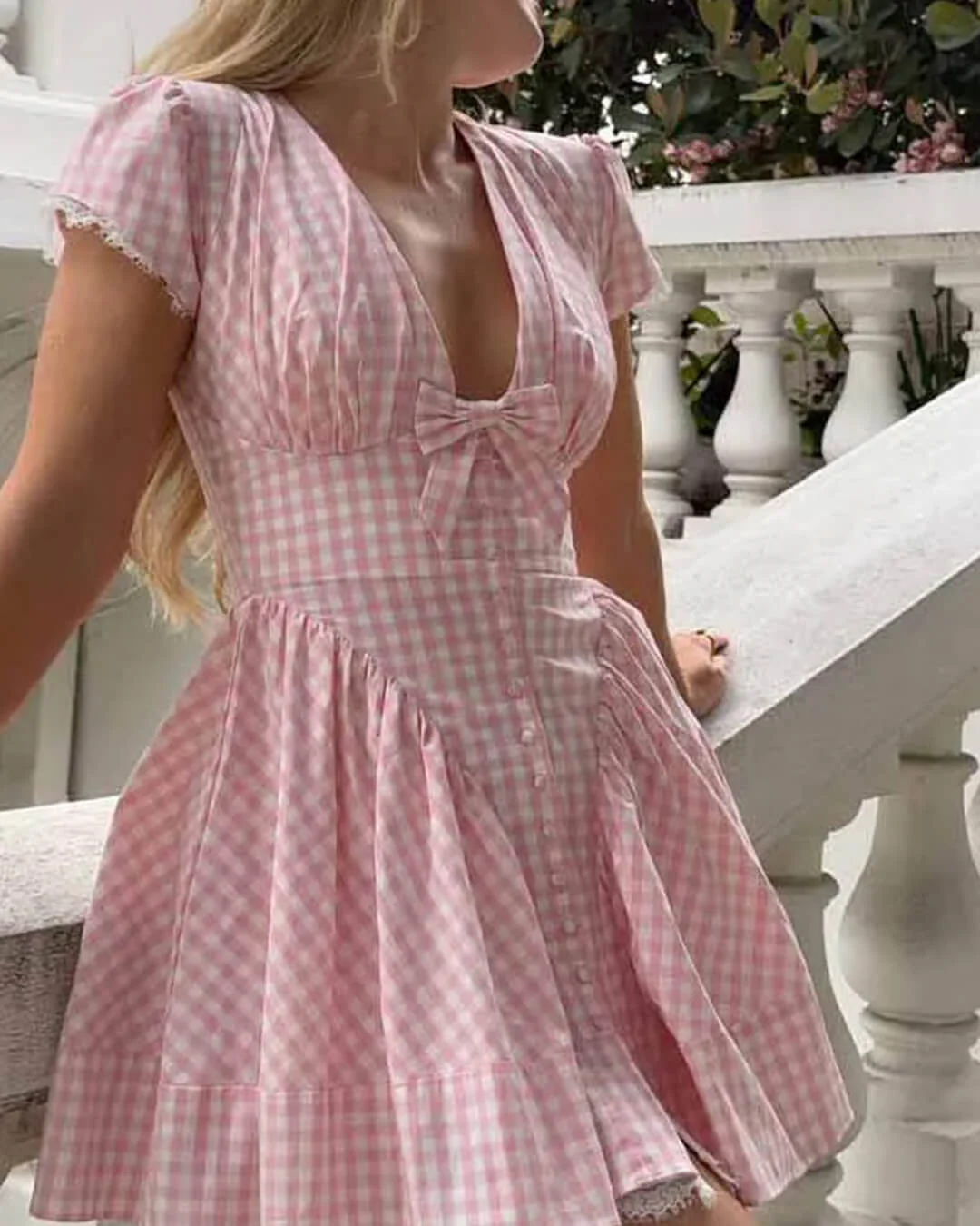 Beatrice Bow V-Neck Mini Dress - Image 8