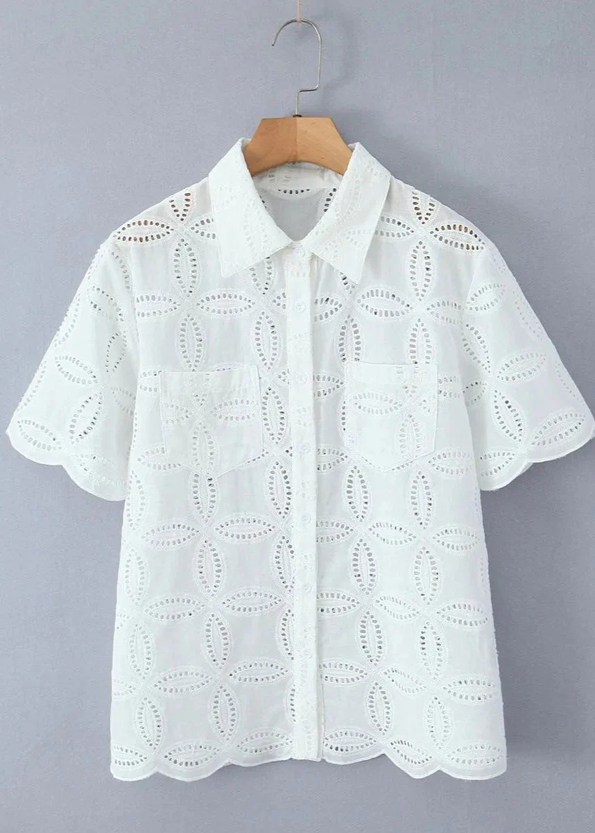Beatrice Embroidered Cotton Shirt and Skirt Set - Image 6