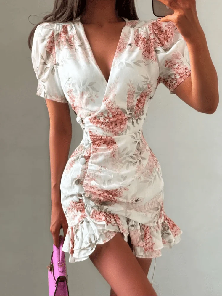 Beatrice Floral V-Neck Mini Dress - Image 3