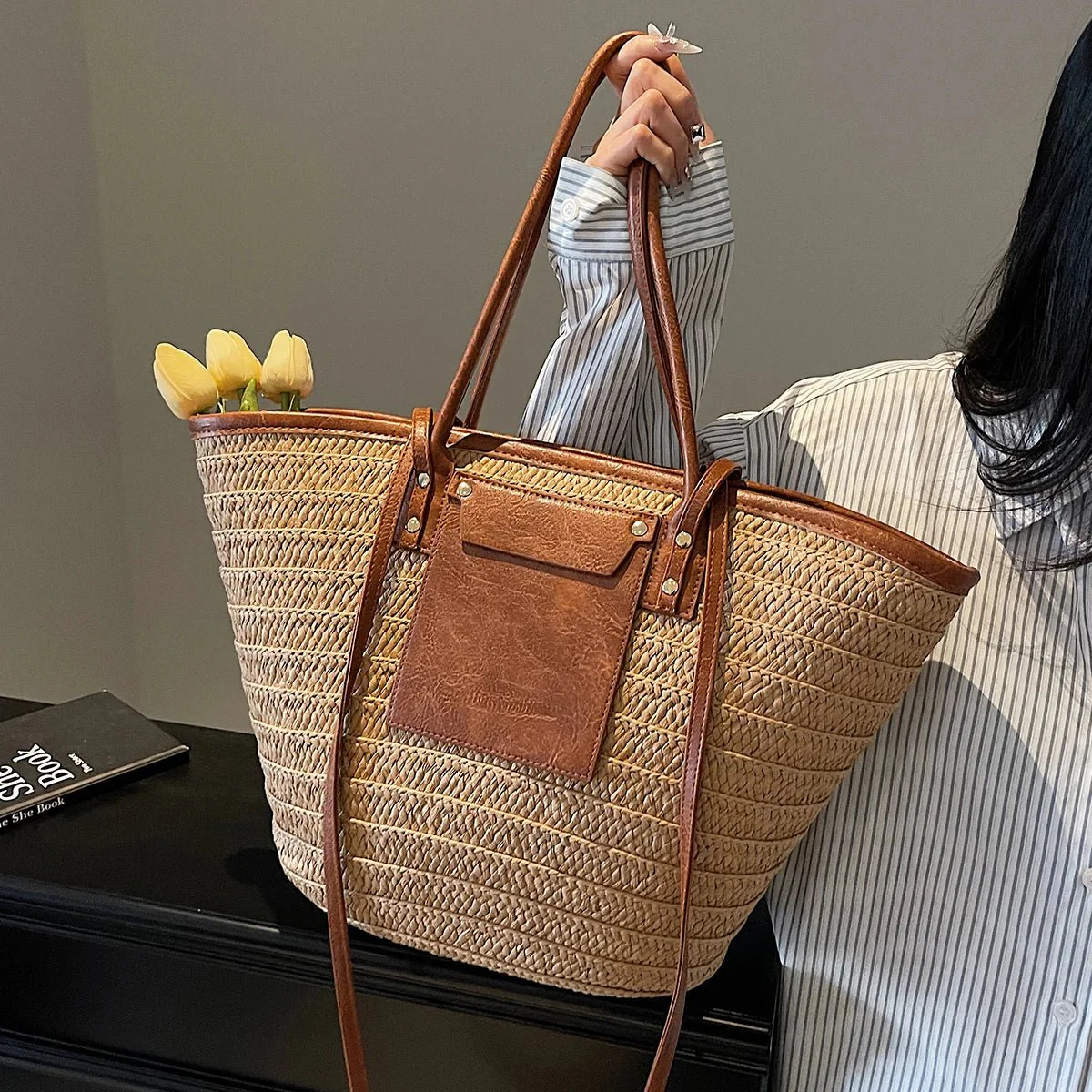 Beatrice Forest Woven Single-Shoulder Tote - Image 7