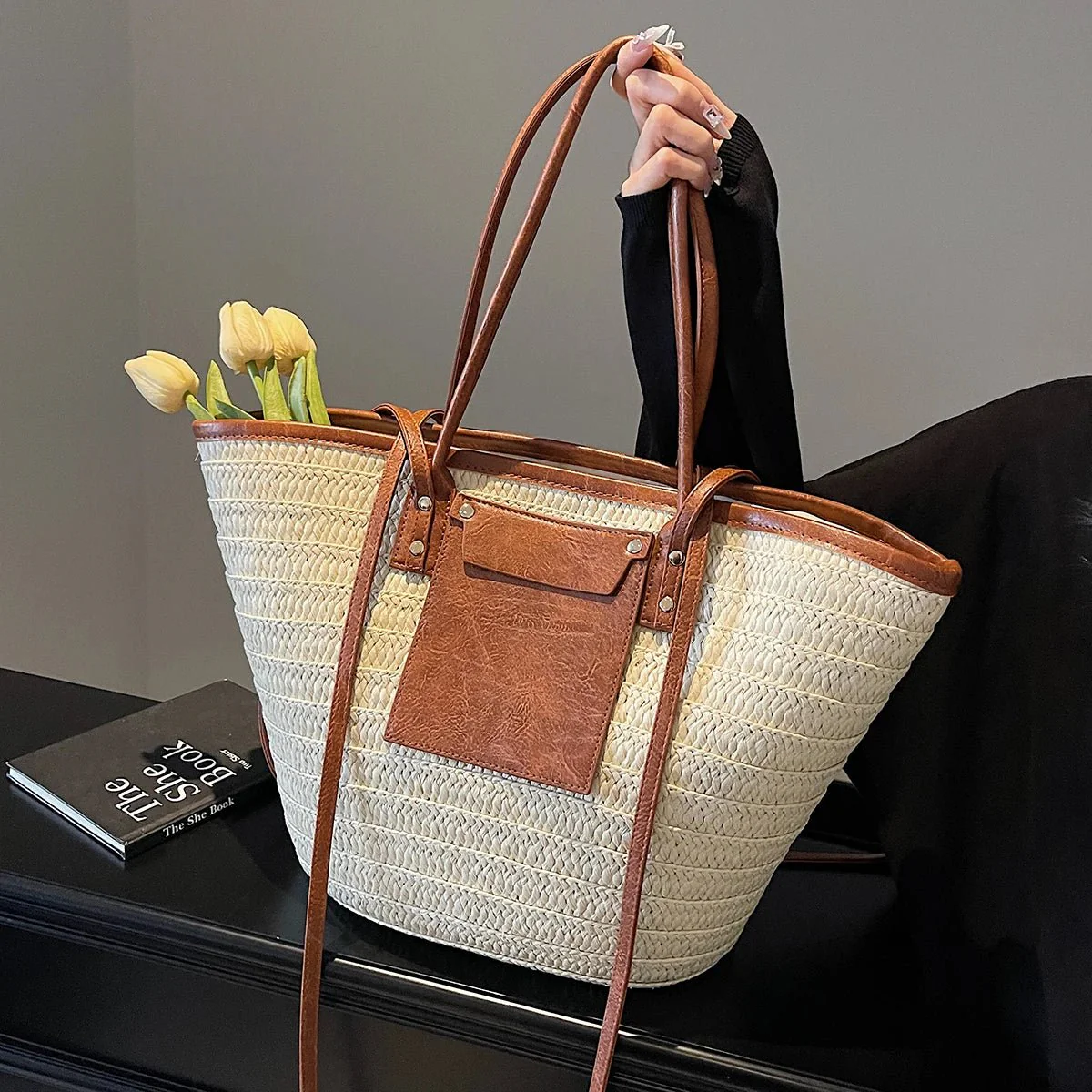 Beatrice Forest Woven Single-Shoulder Tote - Image 8