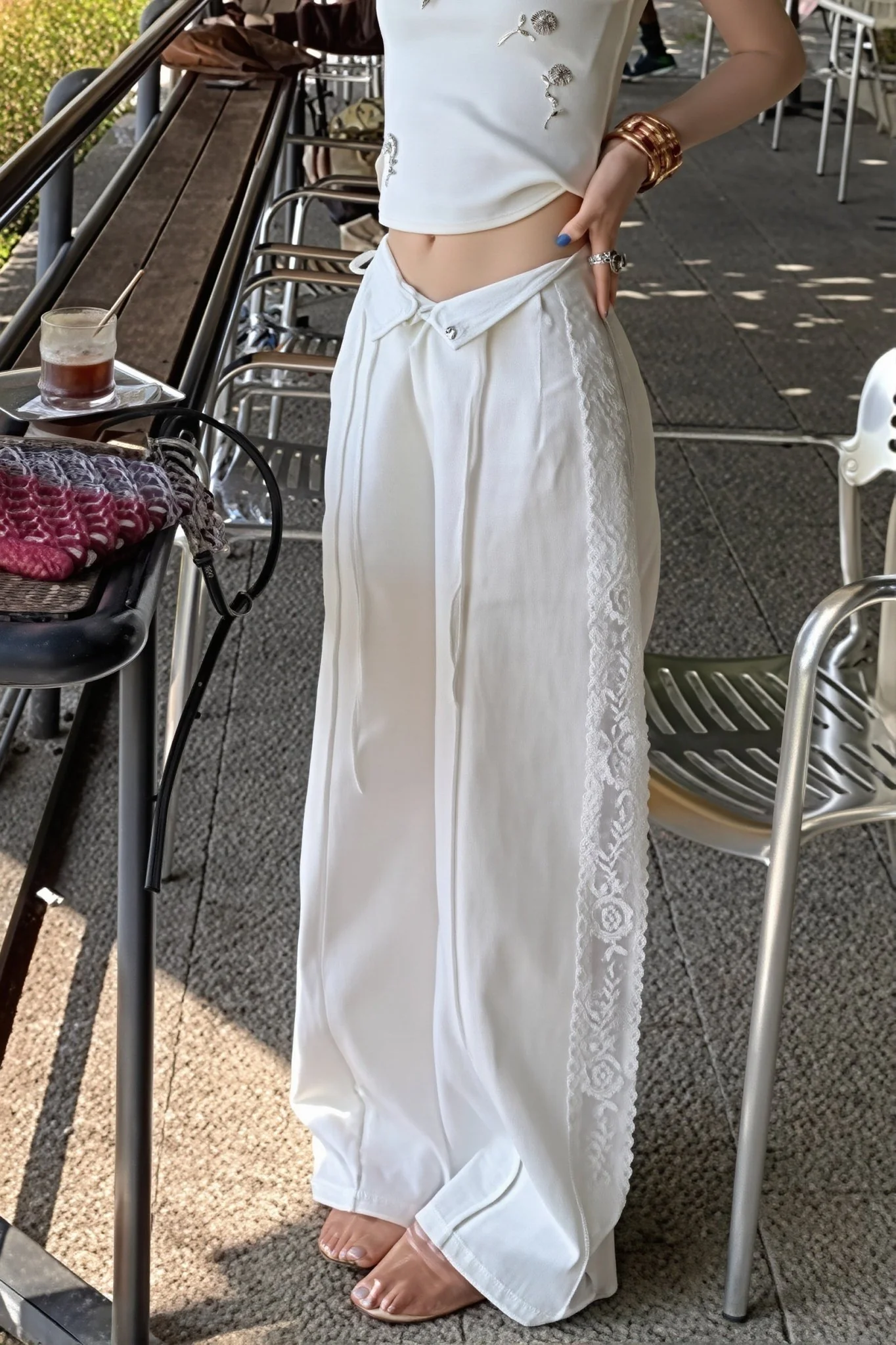 Beatrice Linen Lace Splicing Straight Pants