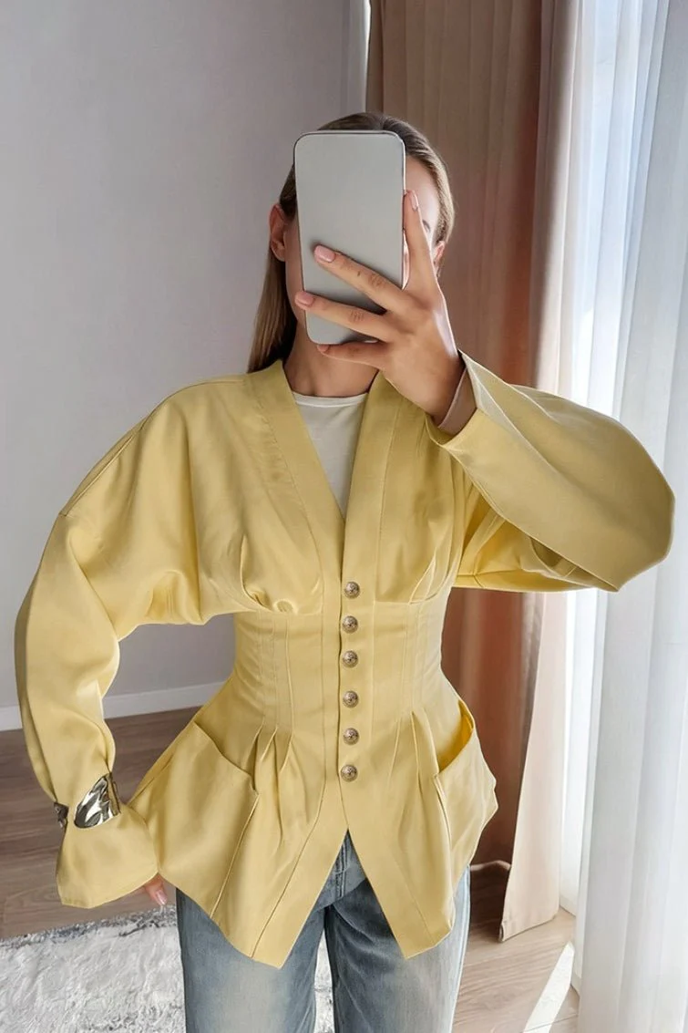 Beatrice Pleated Slim Vintage Waist Blazer