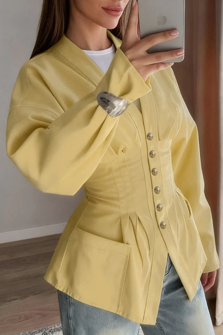 Beatrice Pleated Slim Vintage Waist Blazer - Image 3