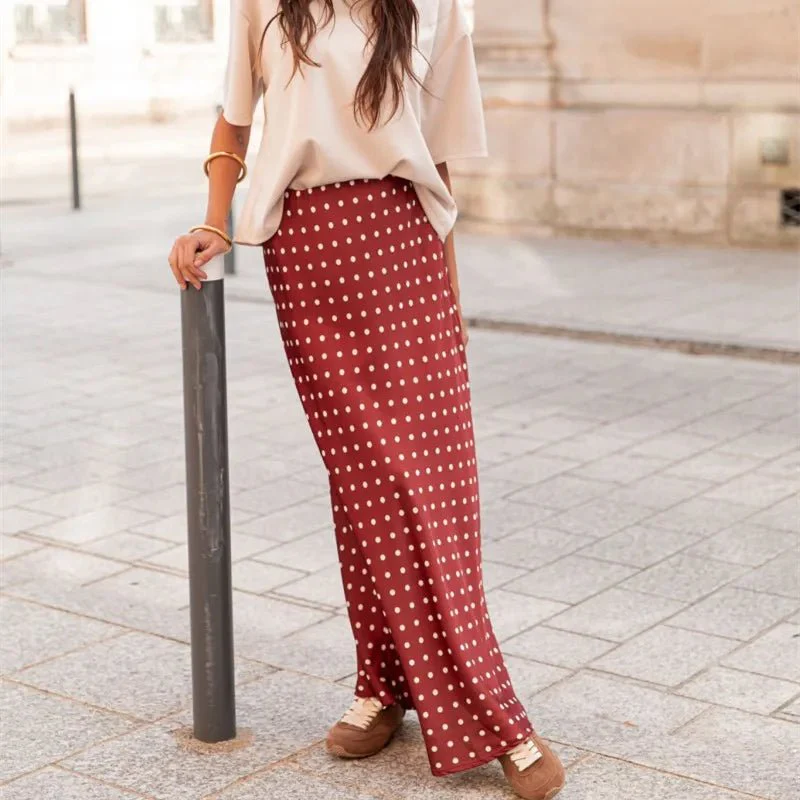 Beatrice Polka Dot Satin Maxi Skirt - Image 4