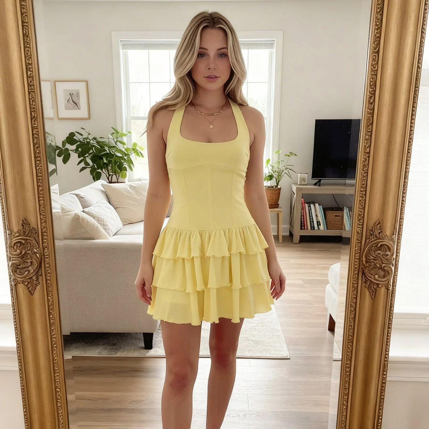 Beatrice Square-Neck A-Line Cake Skirt Dress - Image 3