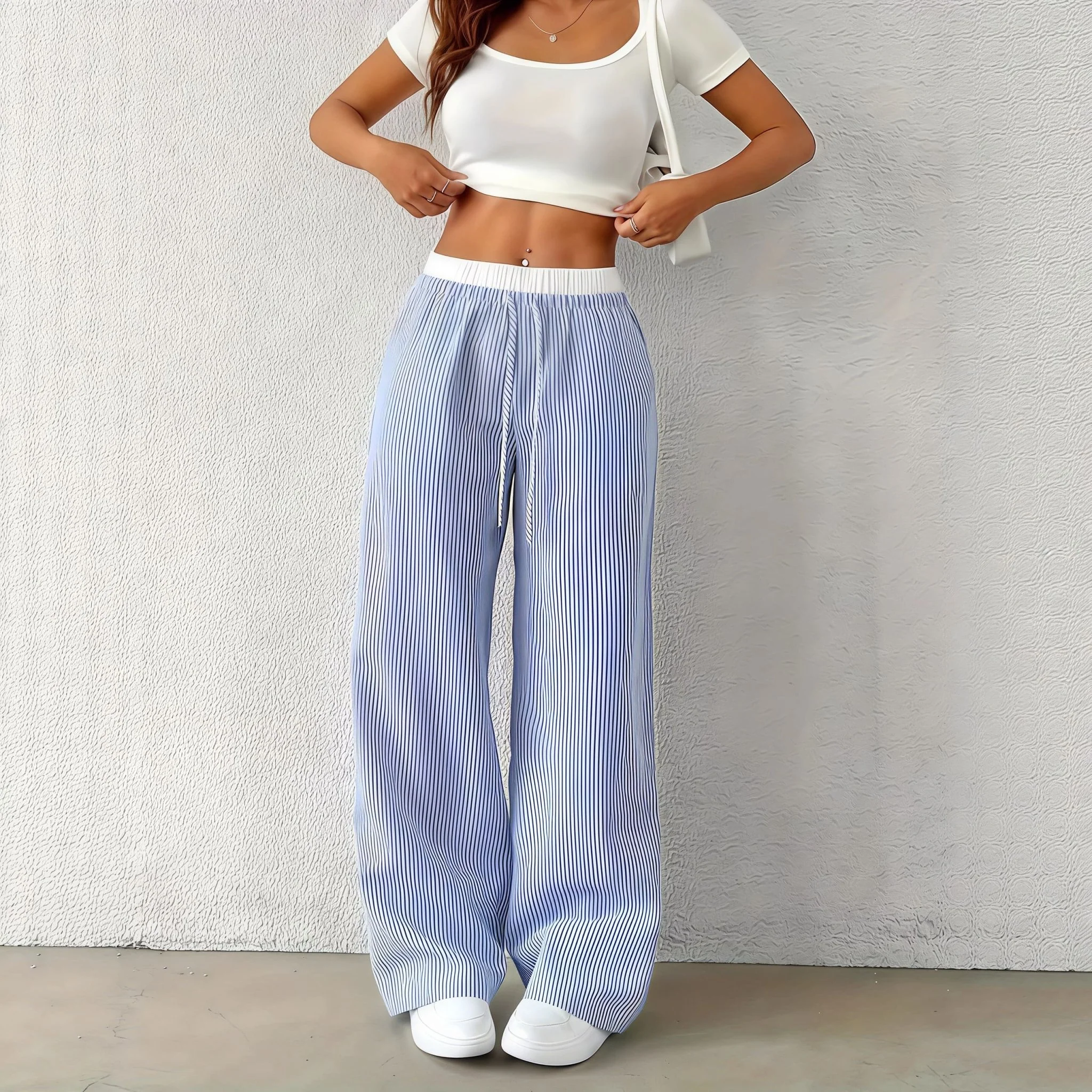 Beatrice Striped Straight Casual Pants - Image 2