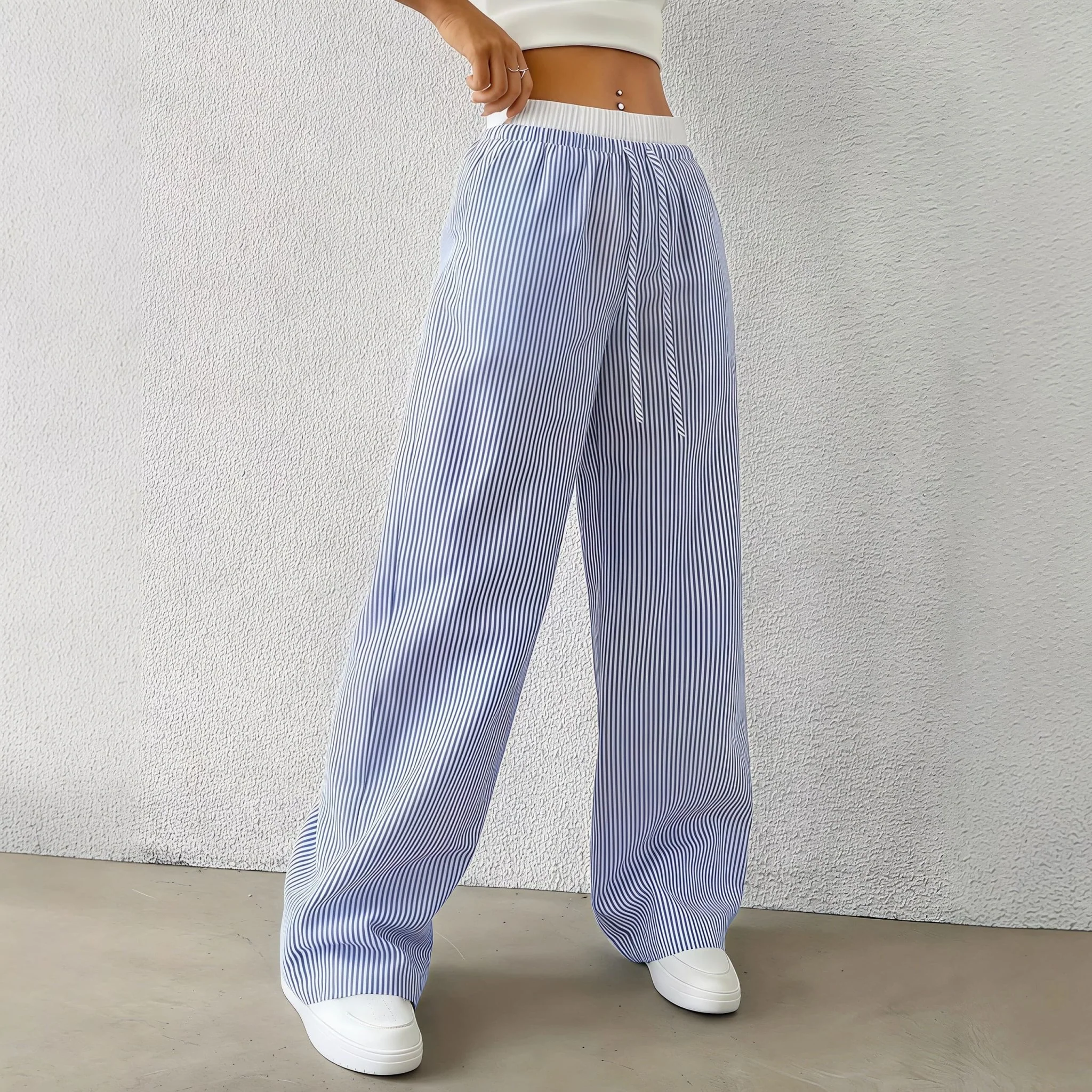 Beatrice Striped Straight Casual Pants - Image 3
