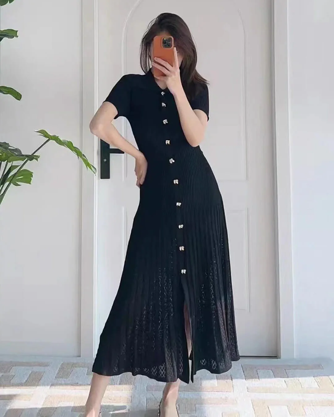Beatrice Turn-Down Collar Knit Maxi Dress - Image 5