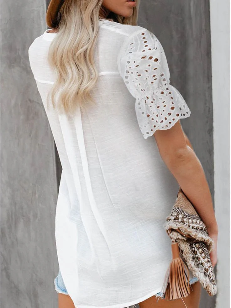 Beatrice V-Neck Lace Sleeve Top - Image 3