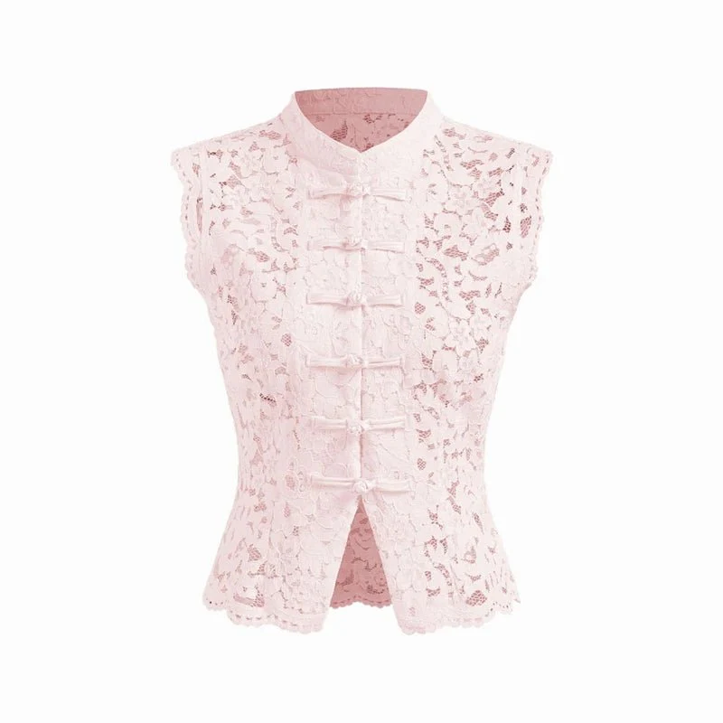 Beatrix Sheer Lace Mandarin Collar Blouse - Image 2