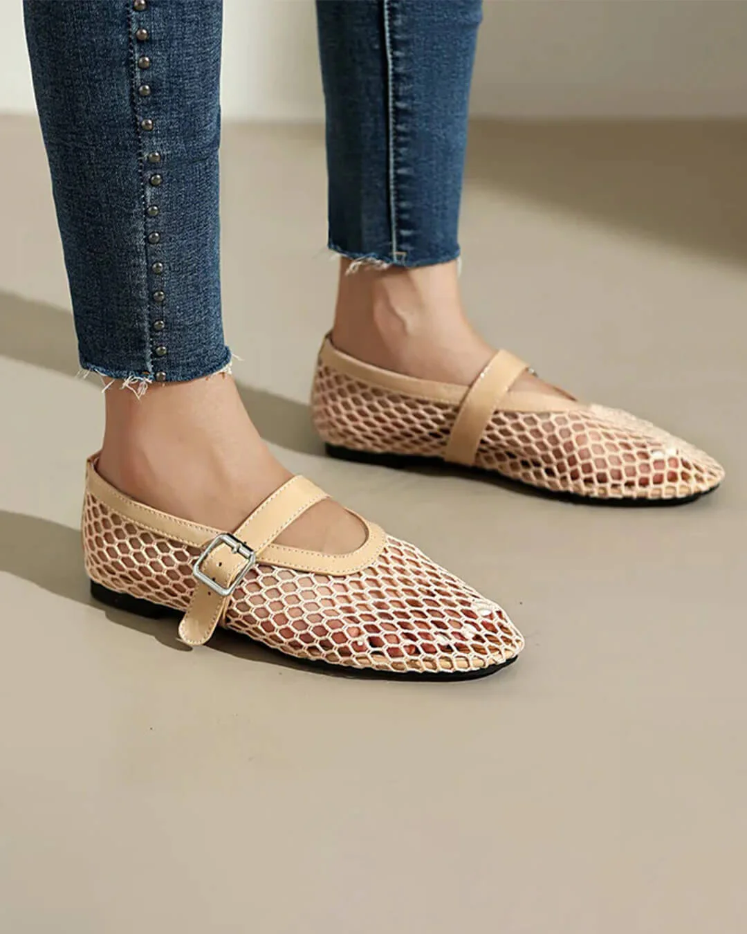 Bianca Buckled Mesh Ballet Flats - Image 13
