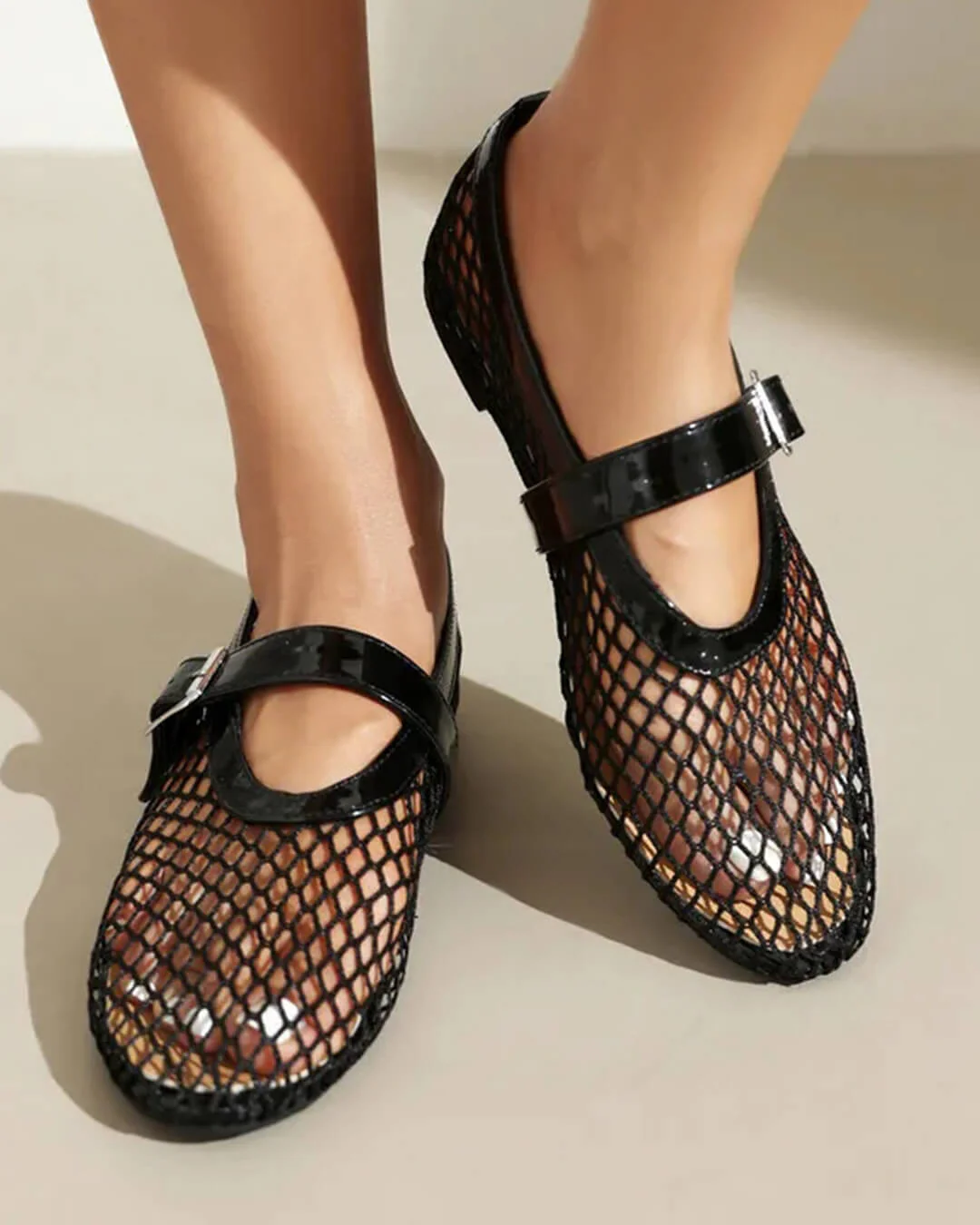 Bianca Buckled Mesh Ballet Flats - Image 3