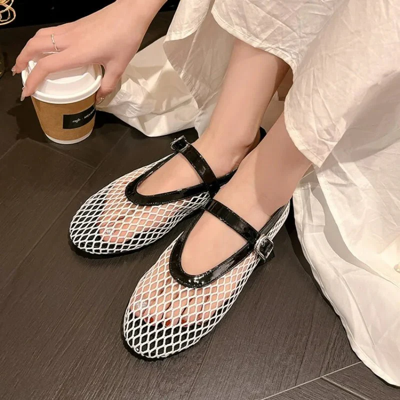 Bianca Buckled Mesh Ballet Flats - Image 8