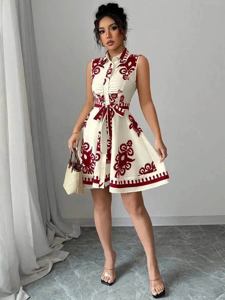 Bianca Butterfly Print Tie-Waist Midi Dress - Image 3
