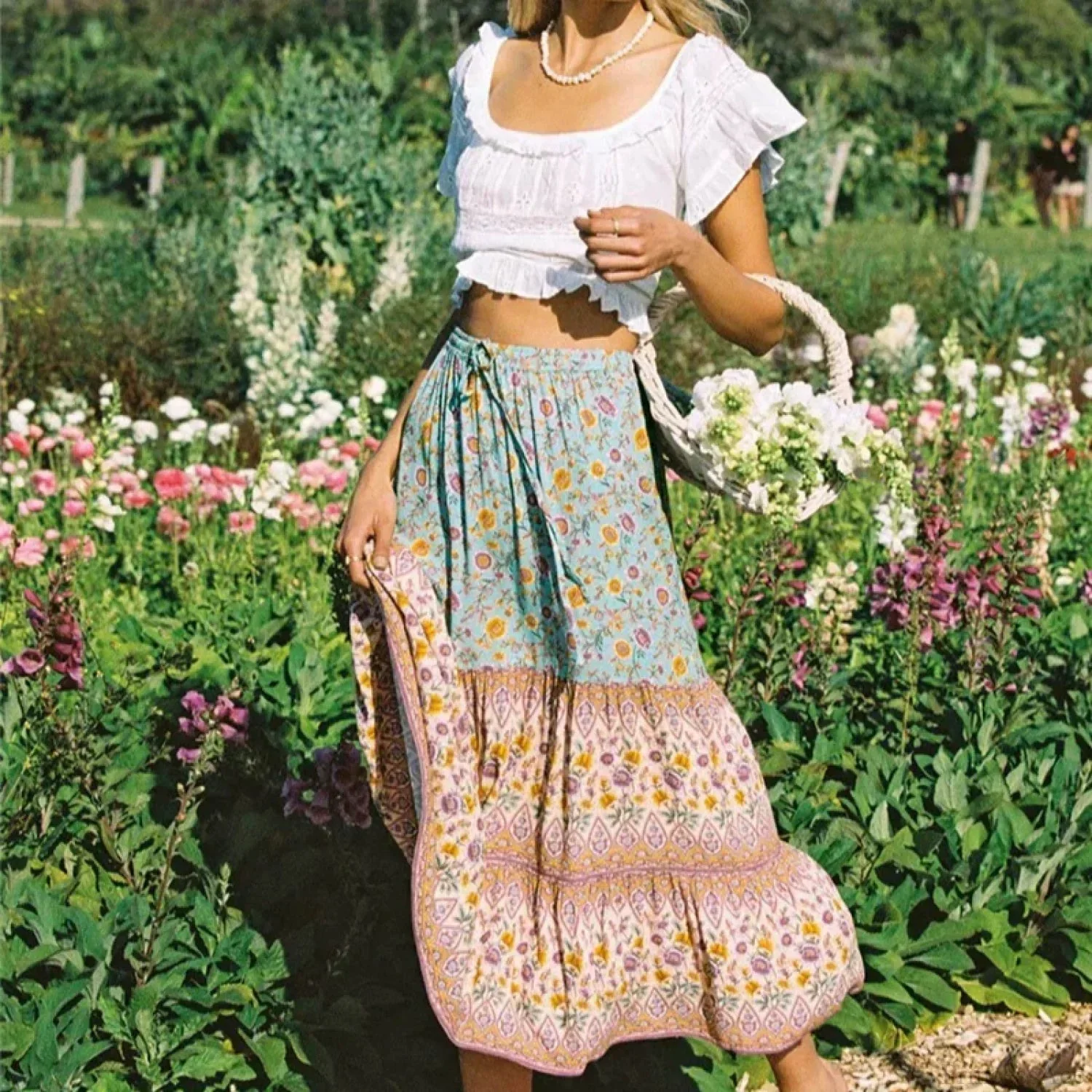 Bianca Floral Print Boho Beach Skirt