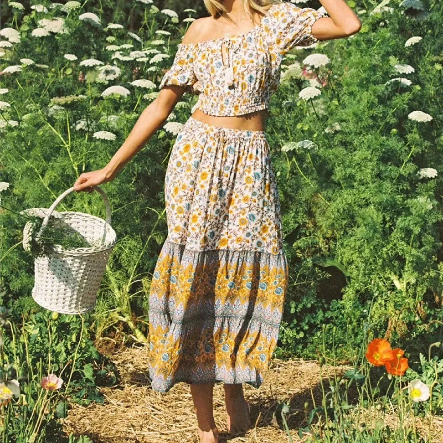 Bianca Floral Print Boho Beach Skirt - Image 4