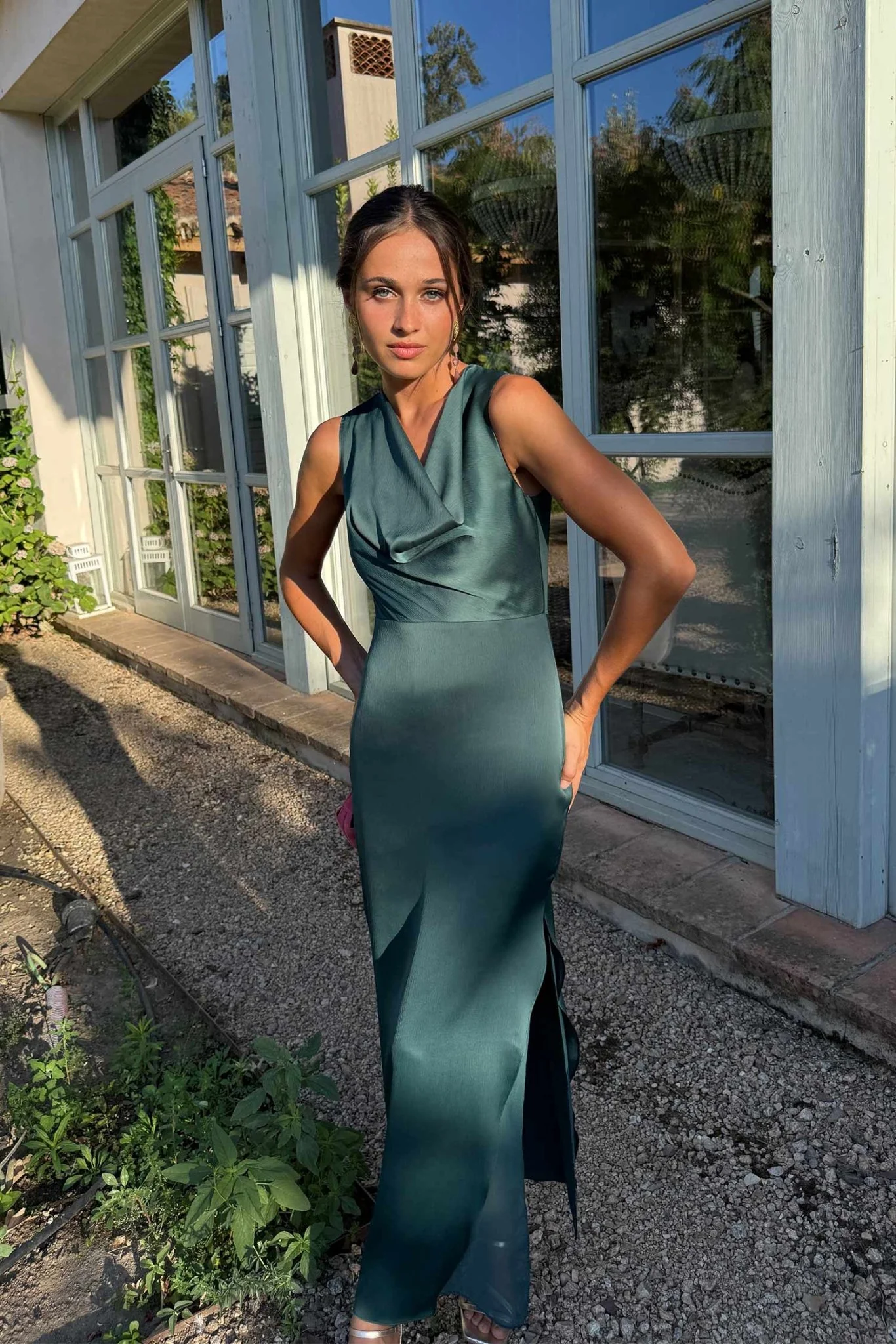 Bianca Satin Cowl Neck Maxi Dress