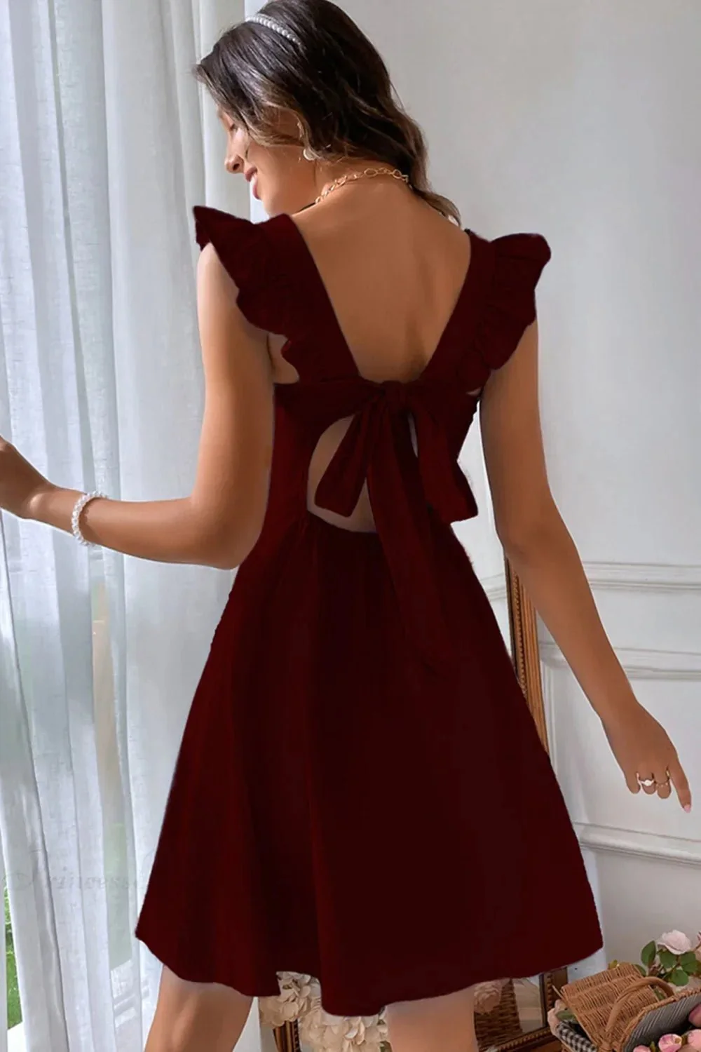 Bianca Sleeveless Mini Dress with Ruffle Tie-back - Image 9