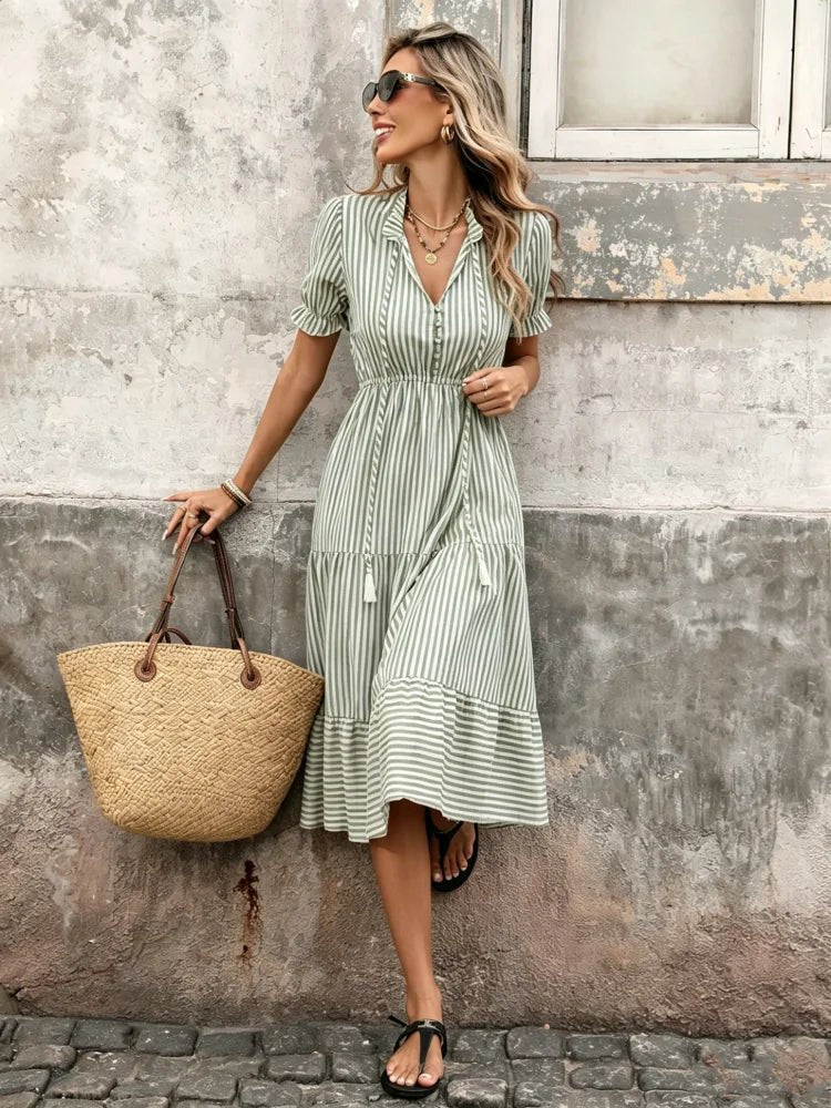 Bianca Striped Tassel Midi Dress - Image 4