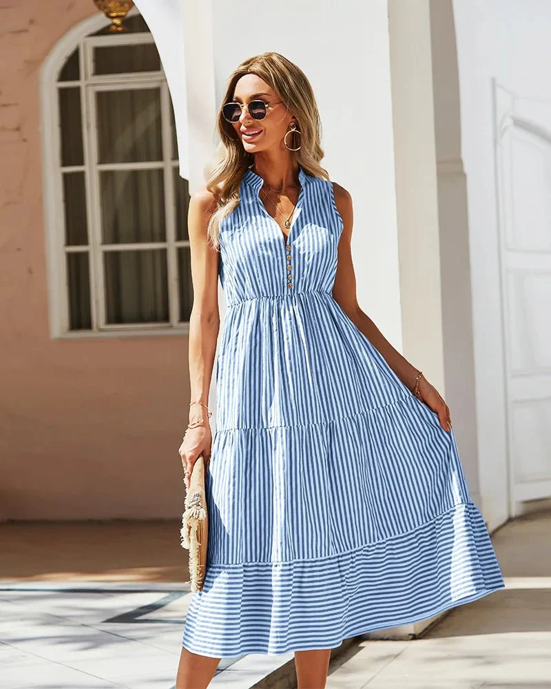 Bianca Striped V-Neck Sleeveless Shirt Dress - Image 3