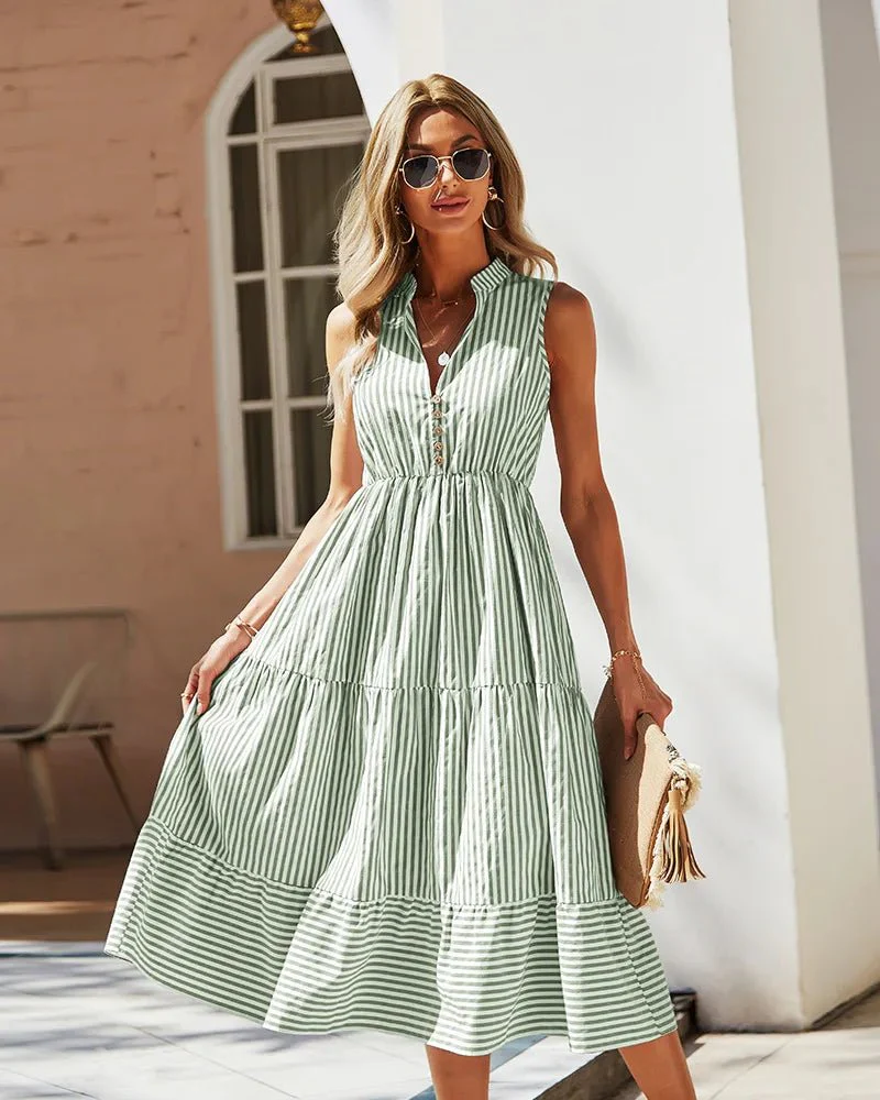 Bianca Striped V-Neck Sleeveless Shirt Dress - Image 6