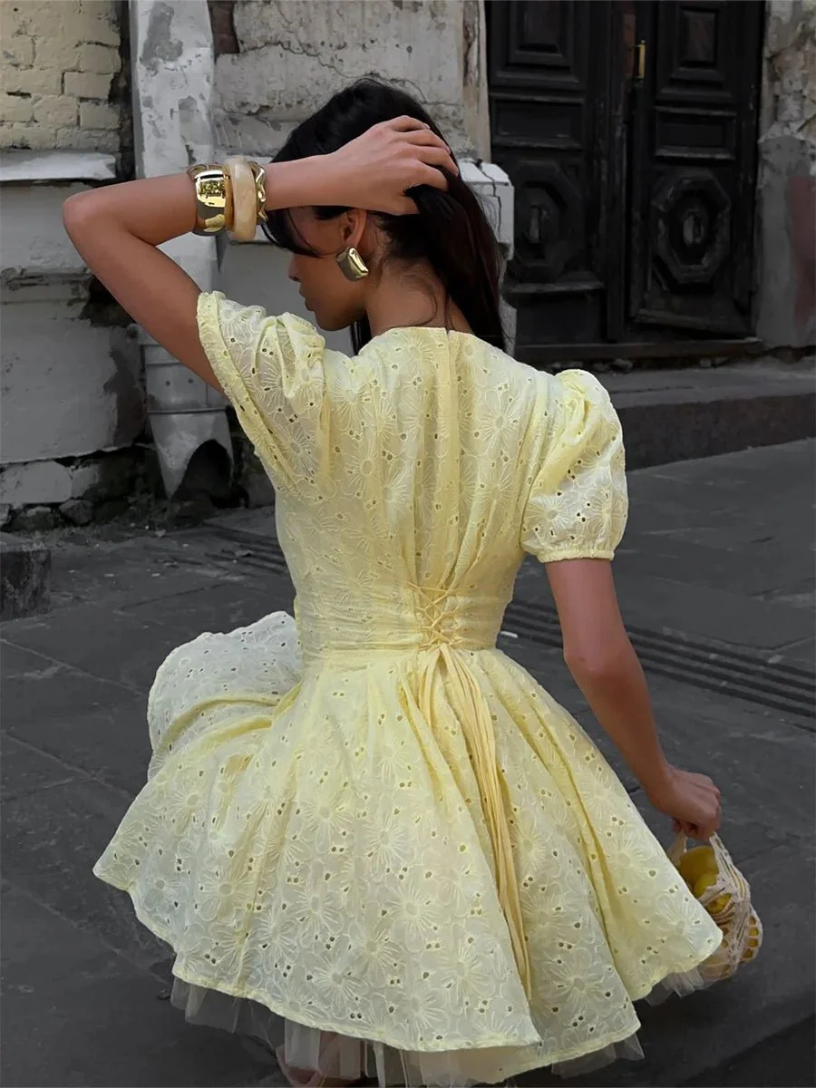 Bianca V-Neck Puff Sleeve Mini Dress - Image 4