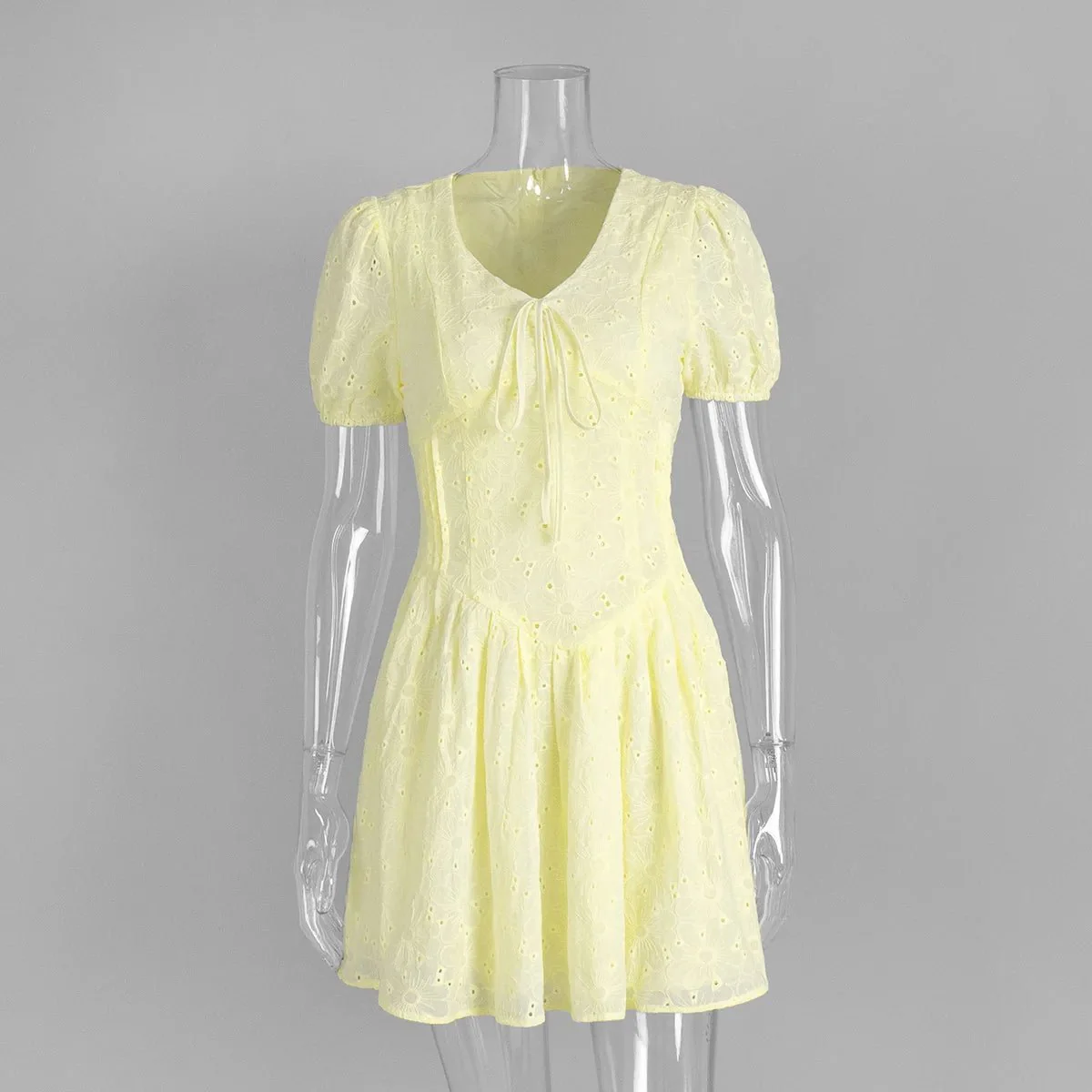 Bianca V-Neck Puff Sleeve Mini Dress - Image 6