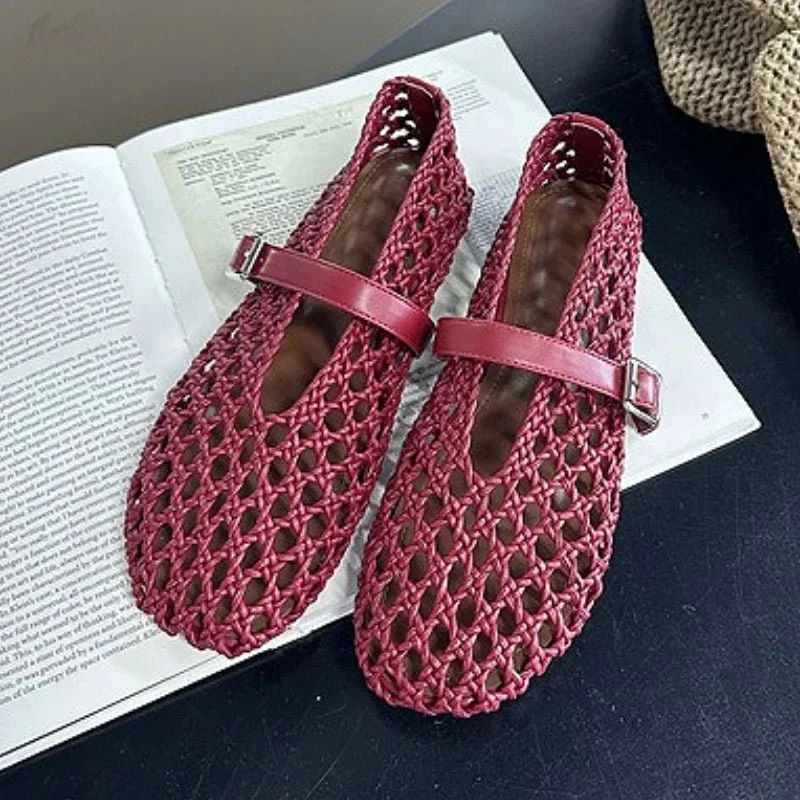 Bianca Woven Hollow Flat Sandals - Image 2
