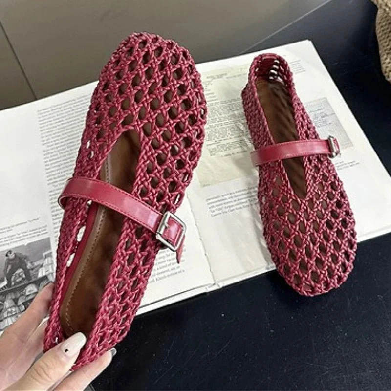 Bianca Woven Hollow Flat Sandals - Image 3