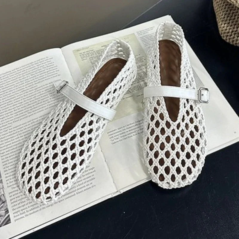 Bianca Woven Hollow Flat Sandals - Image 4