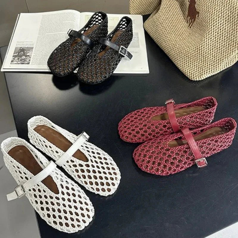 Bianca Woven Hollow Flat Sandals - Image 6