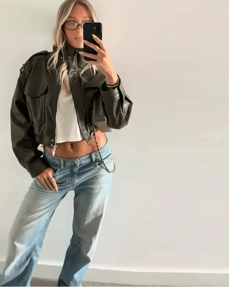 Brianna Faux Leather Bomber Jacket - Image 5