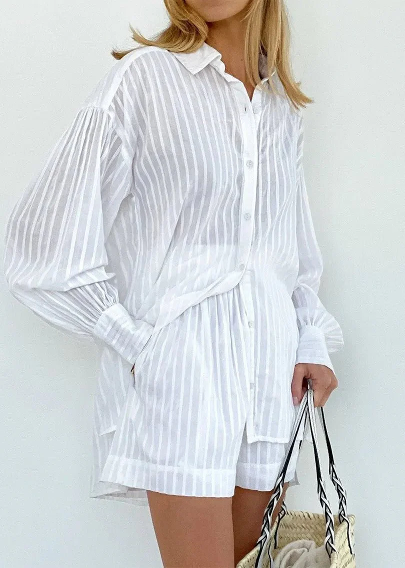 Bridget Striped Cotton Shirt and Shorts Set - Image 3