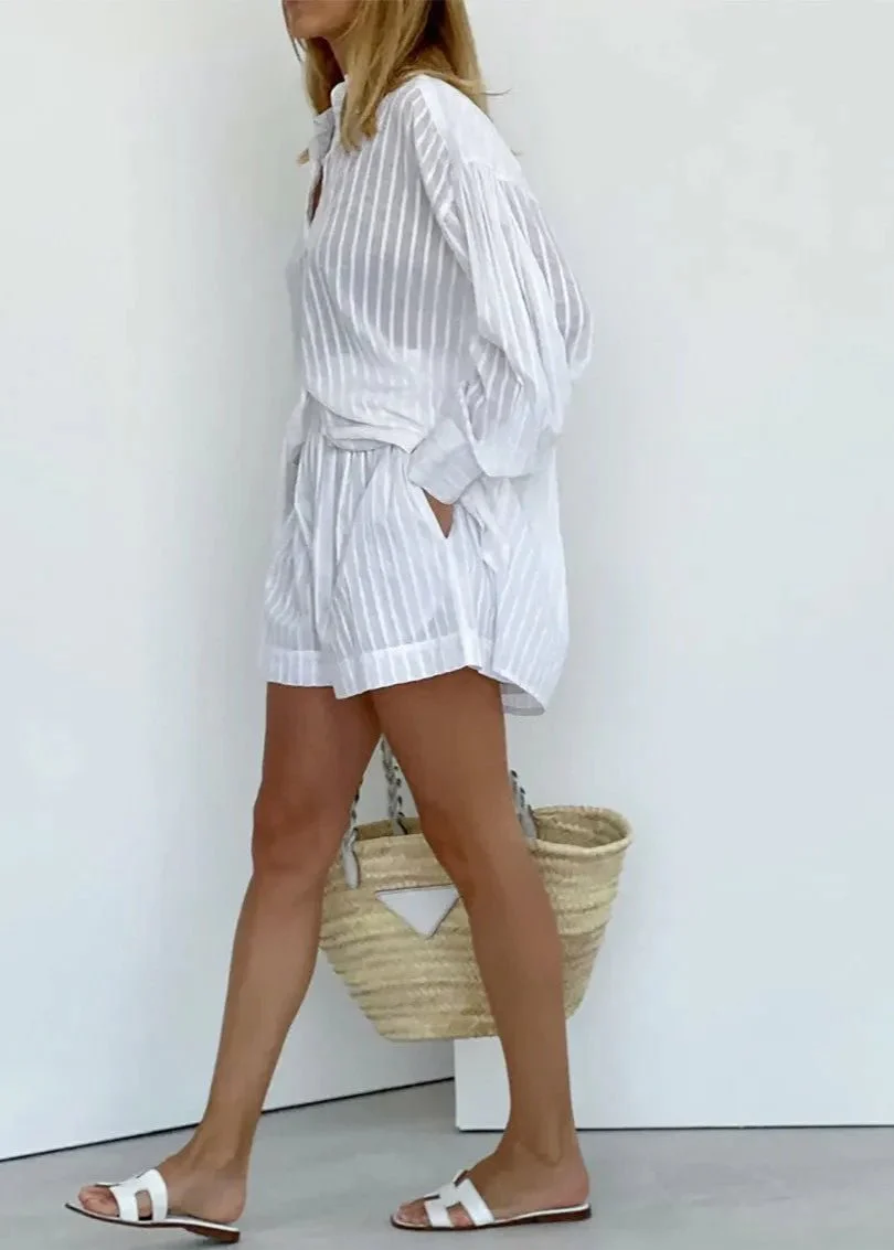 Bridget Striped Cotton Shirt and Shorts Set - Image 9