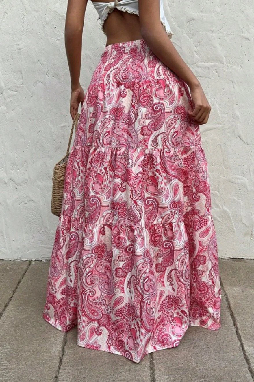 Brynn Elastic Waist Paisley Maxi Skirt - Image 3
