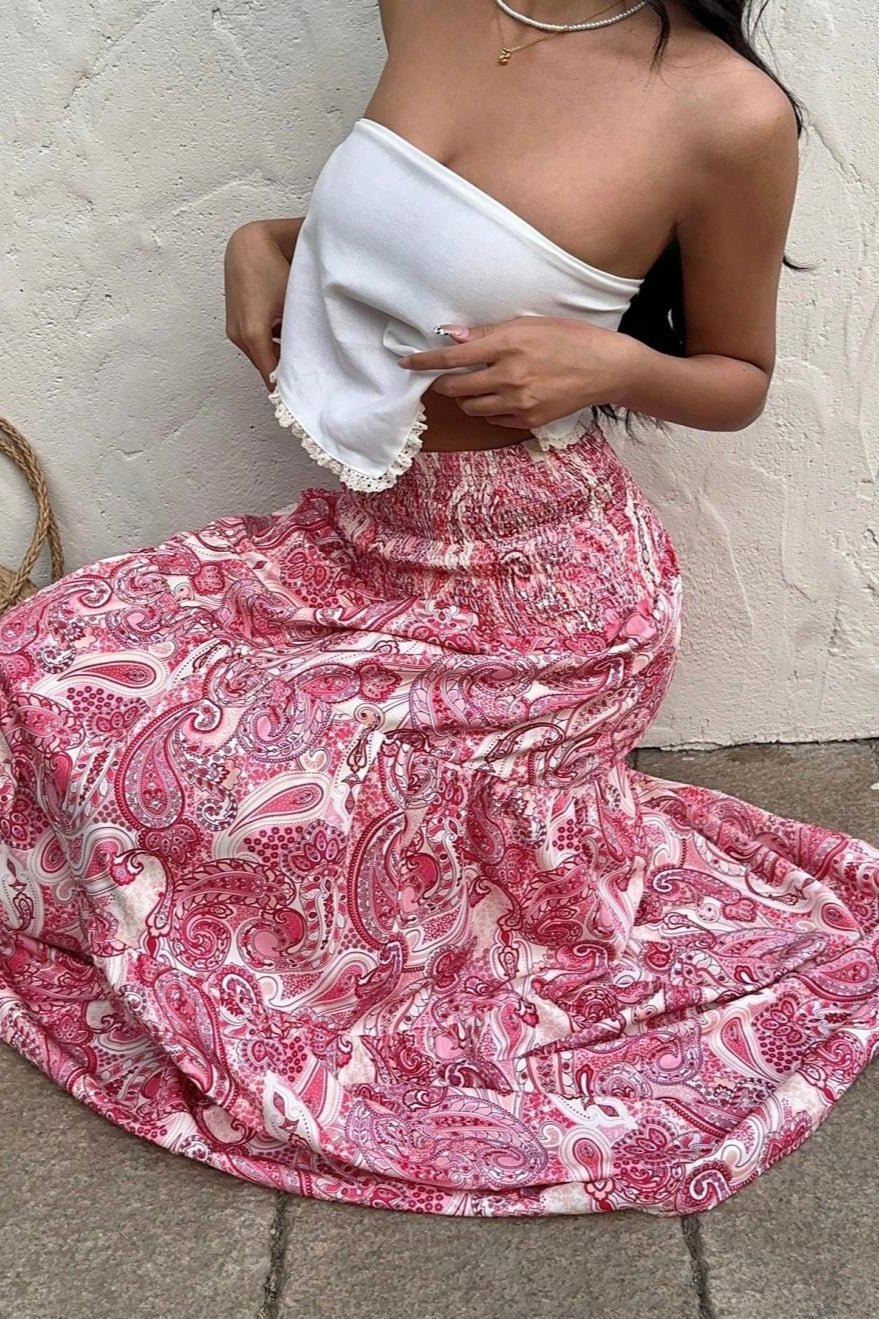Brynn Elastic Waist Paisley Maxi Skirt - Image 4