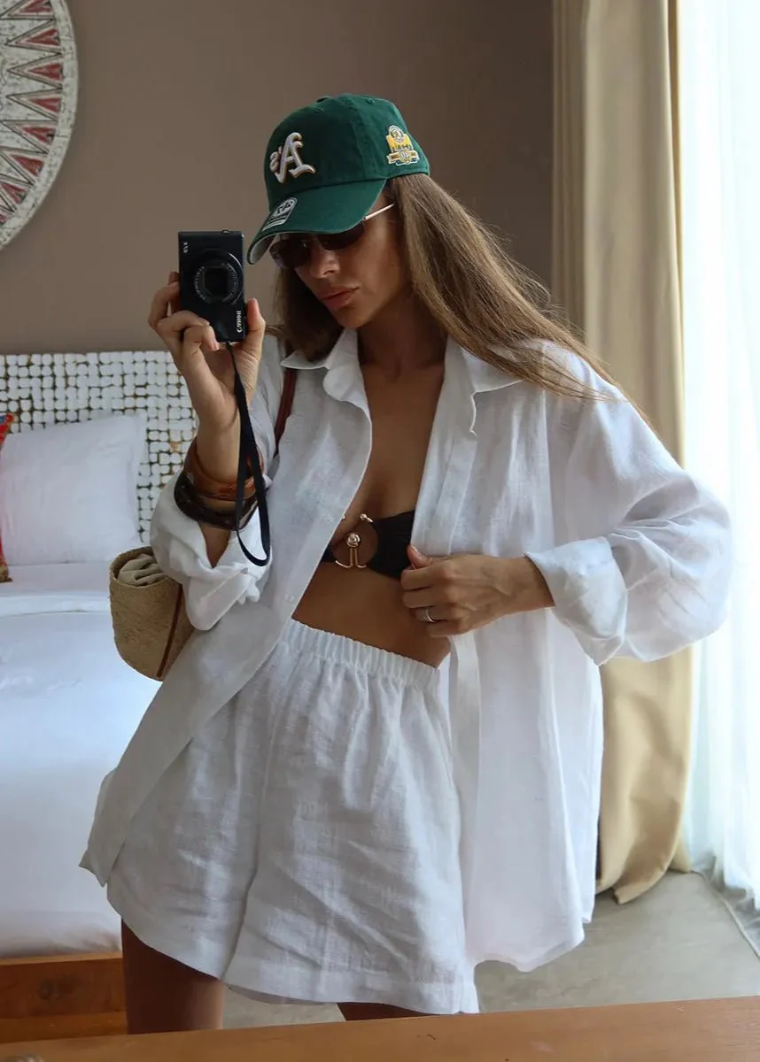 Camille White Linen Shirt and Shorts Set - Image 3